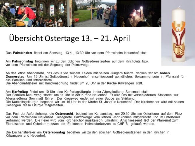 &Uuml;bersicht Ostertage